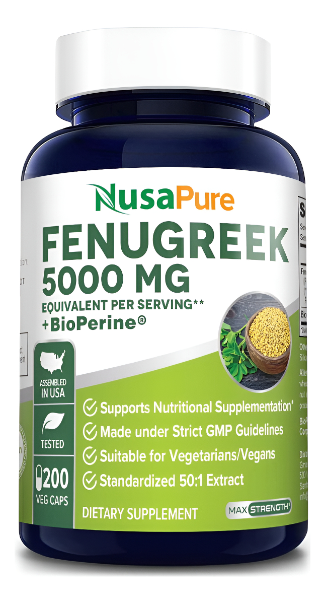 Nusapure Cápsulas De Fenogreco, 5000 Mg, 200 Cápsulas Vegetales, Sin Omg, Sin Gluten