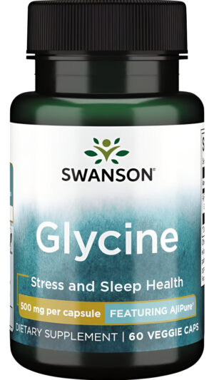 Swanson Aminoácido Glicina Grado Farmacéutico Con Ajipure, 500 Miligramos 60 Cápsulas Vegetales