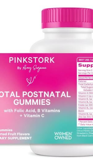 Pink Stork 60 Gomitas Posnatales Totales: Vitaminas Diarias Posparto + Lactancia Materna, Nutrientes Esenciales