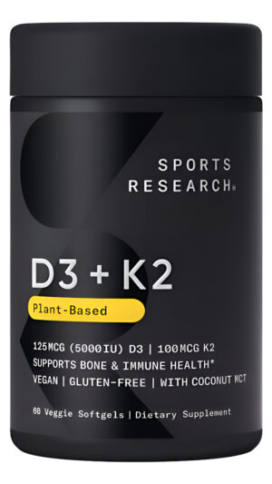 Sports Research Vitamina D3 + K2 Con 5000 Iu De D3 A Base De Plantas Y 100 Mcg De Vitamina K2 Como Mk-7