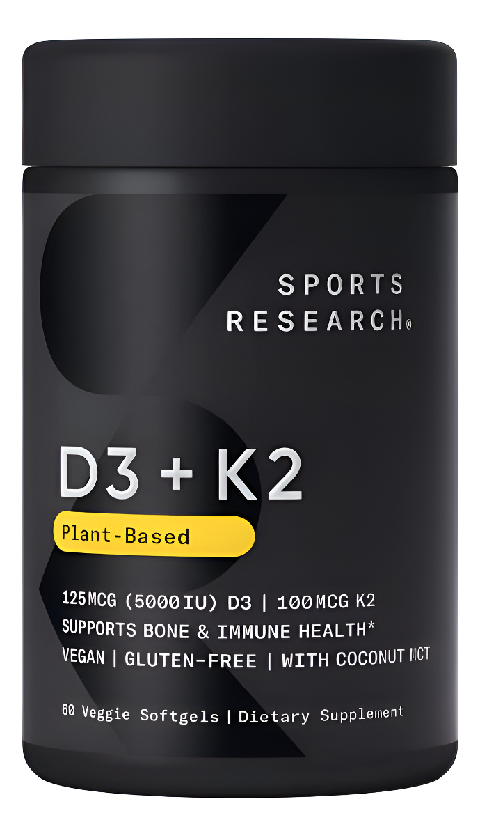Sports Research Vitamina D3 + K2 Con 5000 Iu De D3 A Base De Plantas Y 100 Mcg De Vitamina K2 Como Mk-7