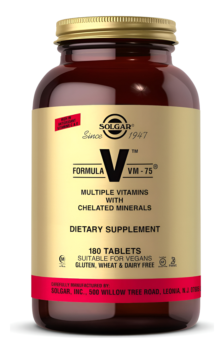 Solgar Formula Vm-75 180 Comprimidos, Multivitamínico Con Minerales Quelados, Vitamina A, B6, B12, C, D, E, Biotina, Ma