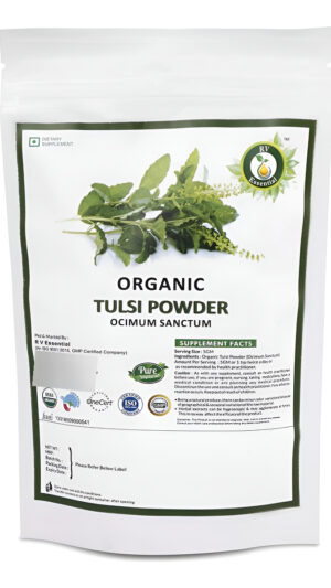 R V Essential Polvo De Tulsi Orgánico 100 Gm/3.53oz/ 0.22lb- Polvo De Hoja De Ocimum Sanctum Tulsi Polvo De Albahaca Sagrada Usda Suplemento Ayurvédi