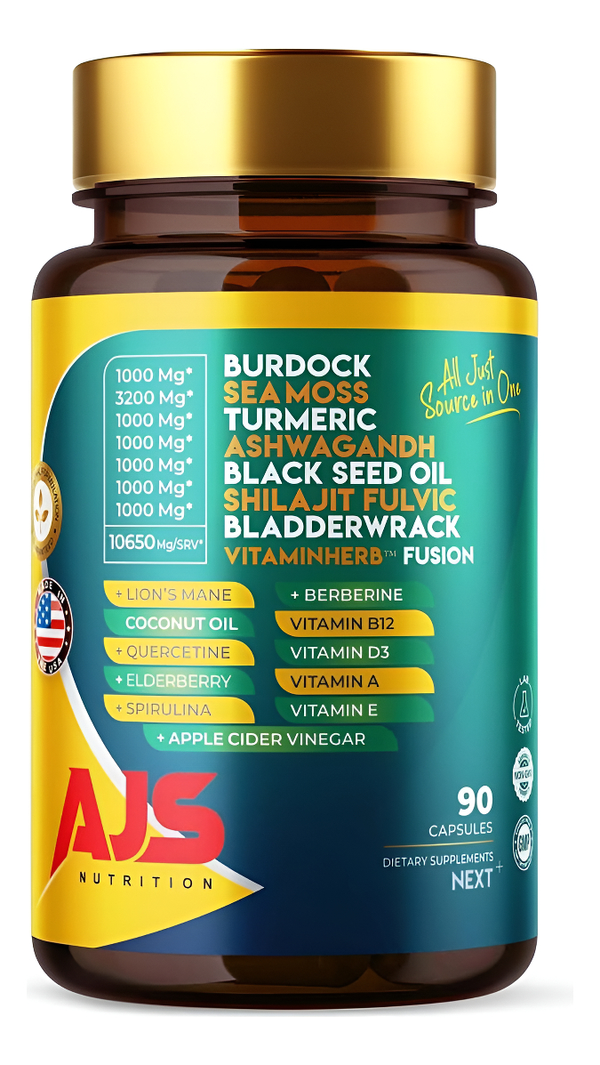 Ajs Sea Moss Capsules 3200mg, Himalayan Shilajit 1000mg With Black Seed Oil, Ashwagandha, Turmeric, Bladderwrack, Burdo