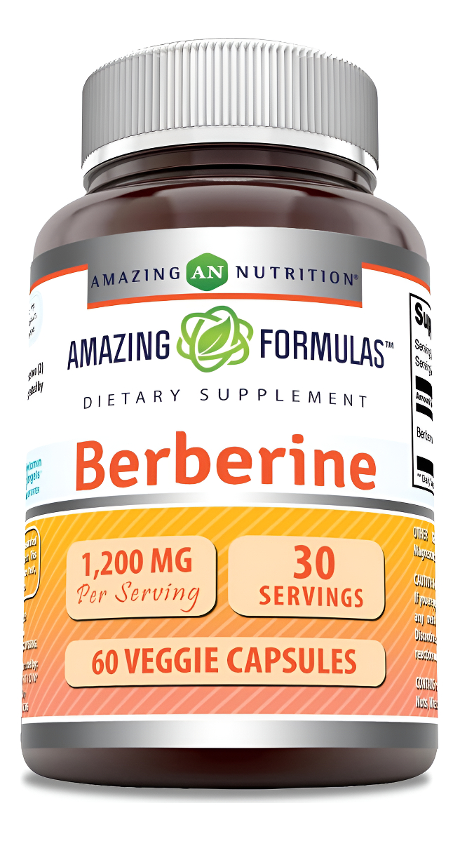 Amazing Formulas Berberine 1200 Mg Por Porción Suplemento De Cápsulas Vegetales | Sin Omg | Sin Gluten | Fabricado En Estados Unidos (60 Unidades)