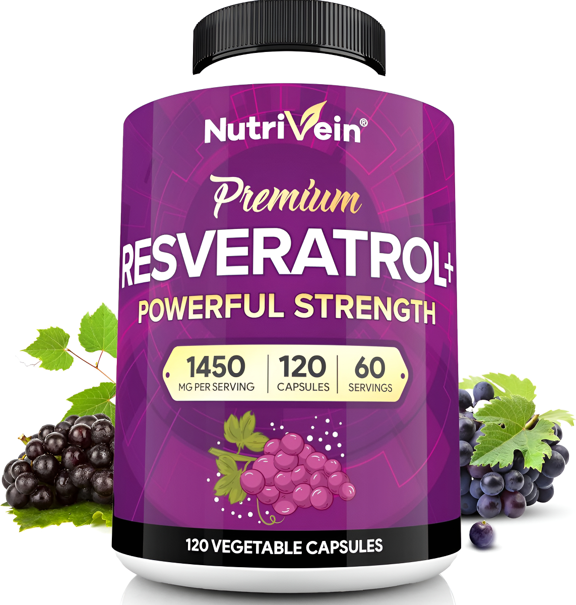 Resveratrol 1450mg - Suplemento Antioxidante Antienvejecimiento 120 Cápsulas