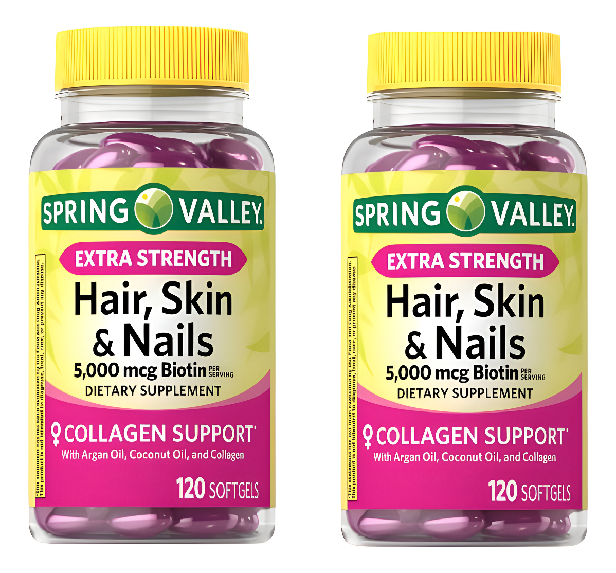 Spring Valley Suplemento Dietético Extra Fuerte De Biotina Para Cabello, Piel Y Uñas, 5,000 Mcg, 120 Unidades Pack De 2