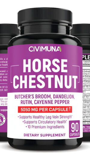 Civimuna 90 Cápsulas De Castaño De Indias 5050 Mg Con Diente De León, Rutina, Raíz De Rusco, Pimienta De Cayena