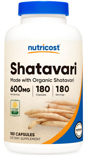 Nutricost Shatavari 600 Mg, 180 Cápsulas, 180 Porciones, Certificado Ccof Fabricado Con Shatavari Orgánico, Sin Omg, Si