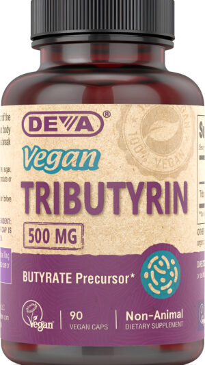 Deva Suplemento Vegano De Tributirina, Precursor De Butirato, Ácido Butírico, 90 Cápsulas Veganas De 500 Mg