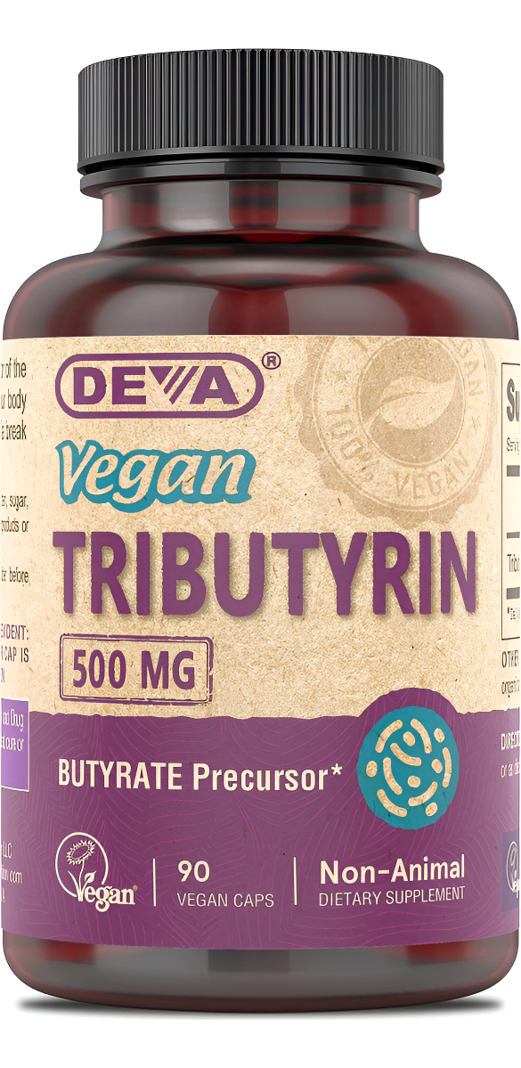 Deva Suplemento Vegano De Tributirina, Precursor De Butirato, Ácido Butírico, 90 Cápsulas Veganas De 500 Mg