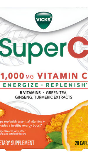 Vicks Suplemento Dietético Super C Energize + Replenish Con Vitamina C, Vitaminas B, Té Verde, Ginseng 28 Cápsulas