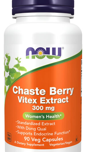 Now Suplementos, Extracto Vitex De Bayas Castas 300 Mg Con Dong Quai, Salud De La Mujer*, 90 Cápsulas Vegetales