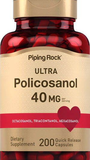 Piping Rock Policosanol 40 Mg | 200 Cápsulas | Octacosanol, Triacontanol, Suplemento De Hexacosanol | Sin Omg, Sin Glut