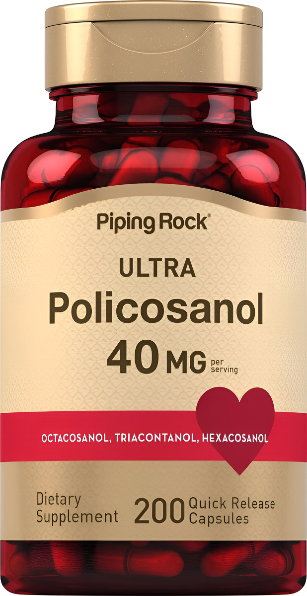 Piping Rock Policosanol 40 Mg | 200 Cápsulas | Octacosanol, Triacontanol, Suplemento De Hexacosanol | Sin Omg, Sin Glut