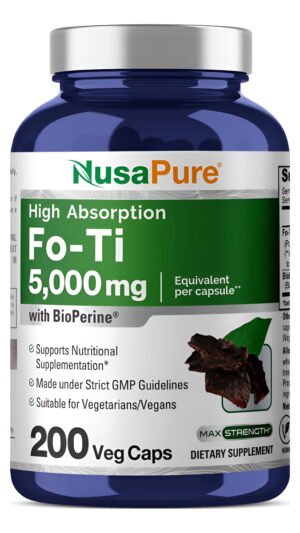 Nusapure Fo-ti 5000mg Por Cápsulas Vegetales, 200 Unidades, Raíz De He-shou-wu, Hierba Tradicional, Sin Omg, Vegano, Bi