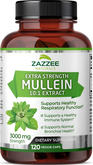 Zazzee Extracto De Gordolobo Extra Fuerte 10:1, 3000 Mg De Fuerza, 120 Cápsulas Veganas, Suministro De 4 Meses, Extract