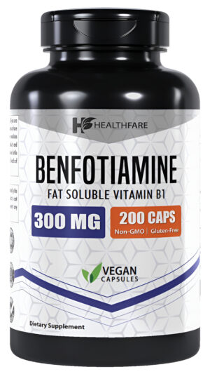 Healthfare Benfotiamina 300 Mg | 200 Cápsulas | Vitamina B1 De Tiamina Soluble En Grasa |