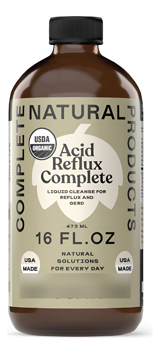 Complete Natural Products Acid Reflux Complete - Botella De Vidrio De 16 Onzas, Suplemento De Limpieza De Reflujo Ácido
