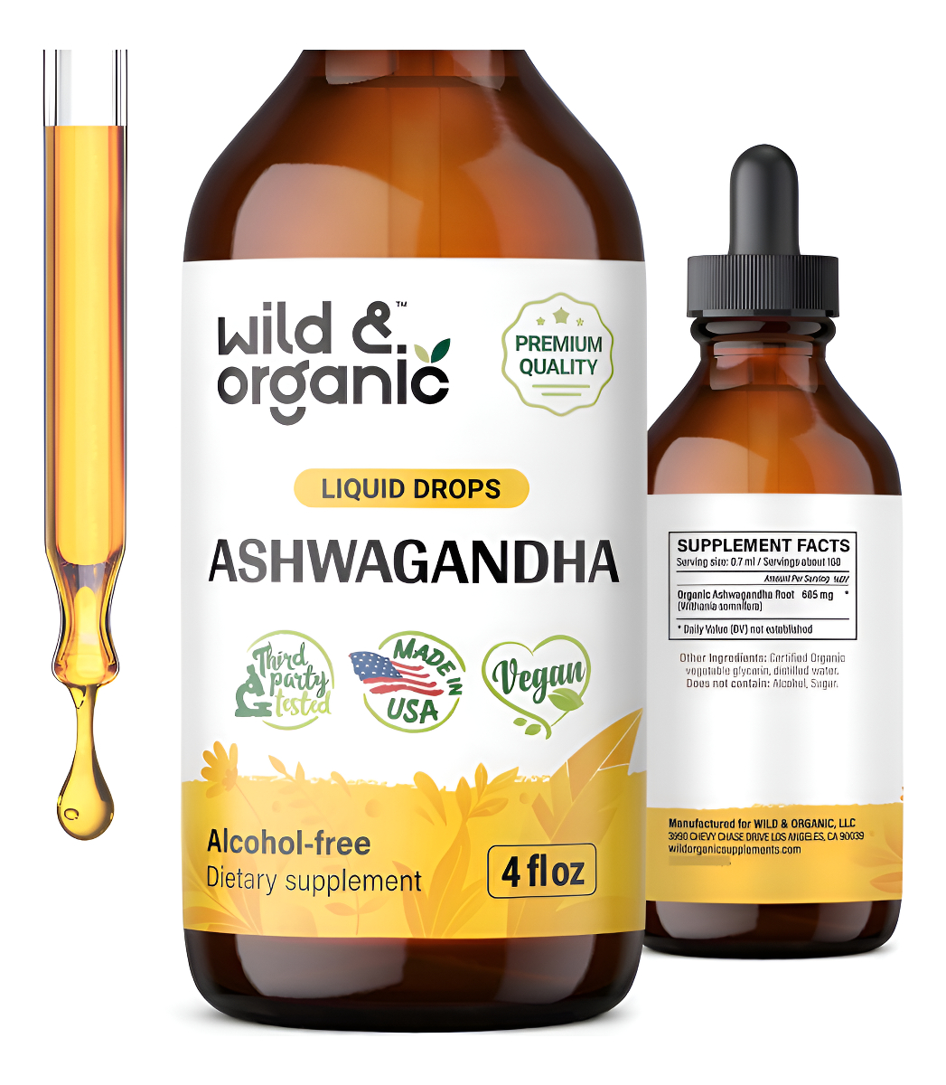 Wild & Organic Ashwagandha Drops Gotas Líquidas De Ashwagandha Para Una Mente Tranquila 4 Fl. Oz.