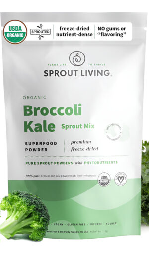 Sprout Living Mezcla Orgánica De Brotes De Brócoli Y Col Rizada, Polvo De Superalimentos Liofilizados, 100% Puro, Vegan