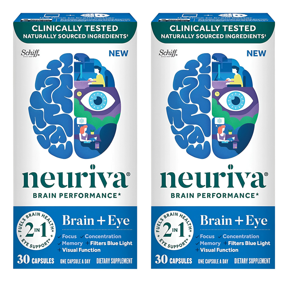 Neuriva Cápsulas De Apoyo Para El Cerebro Y Los Ojos (30 Unidades En Una Caja), Con Vitaminas A C E, Zinc, Zeaxantina,