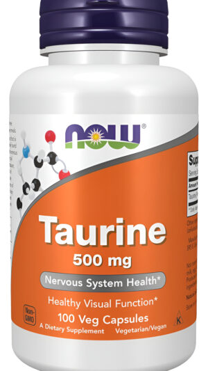 Now Suplementos, Taurina 500 Mg, Salud Del Sistema Nervioso*, Aminoácidos, 100 Cápsulas Vegetales