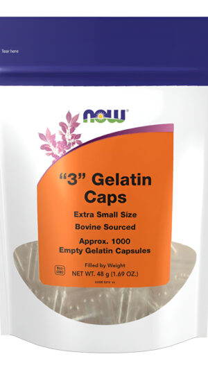 Now Suplementos, Cápsulas De Gelatina Vacías, #3, De Origen Bovino, Tamaño Extra Pequeño, Relleno Por Peso, 1,000 Cápsu