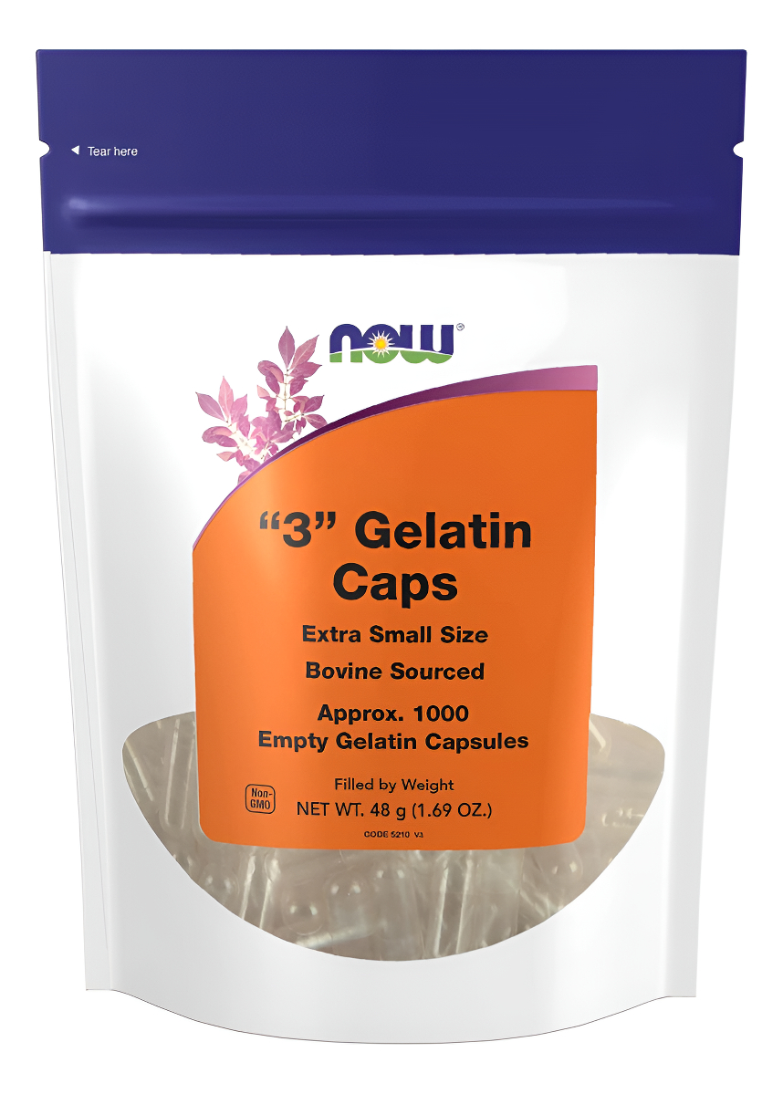 Now Suplementos, Cápsulas De Gelatina Vacías, #3, De Origen Bovino, Tamaño Extra Pequeño, Relleno Por Peso, 1,000 Cápsu