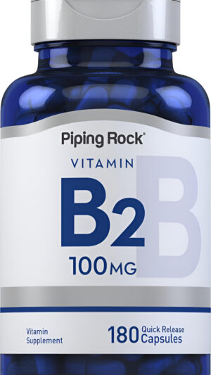 Piping Rock Vitamina B2 100 Mg | 180 Tabletas | Riboflavina | Vegetariano, Sin Omg, Suplemento Sin Gluten