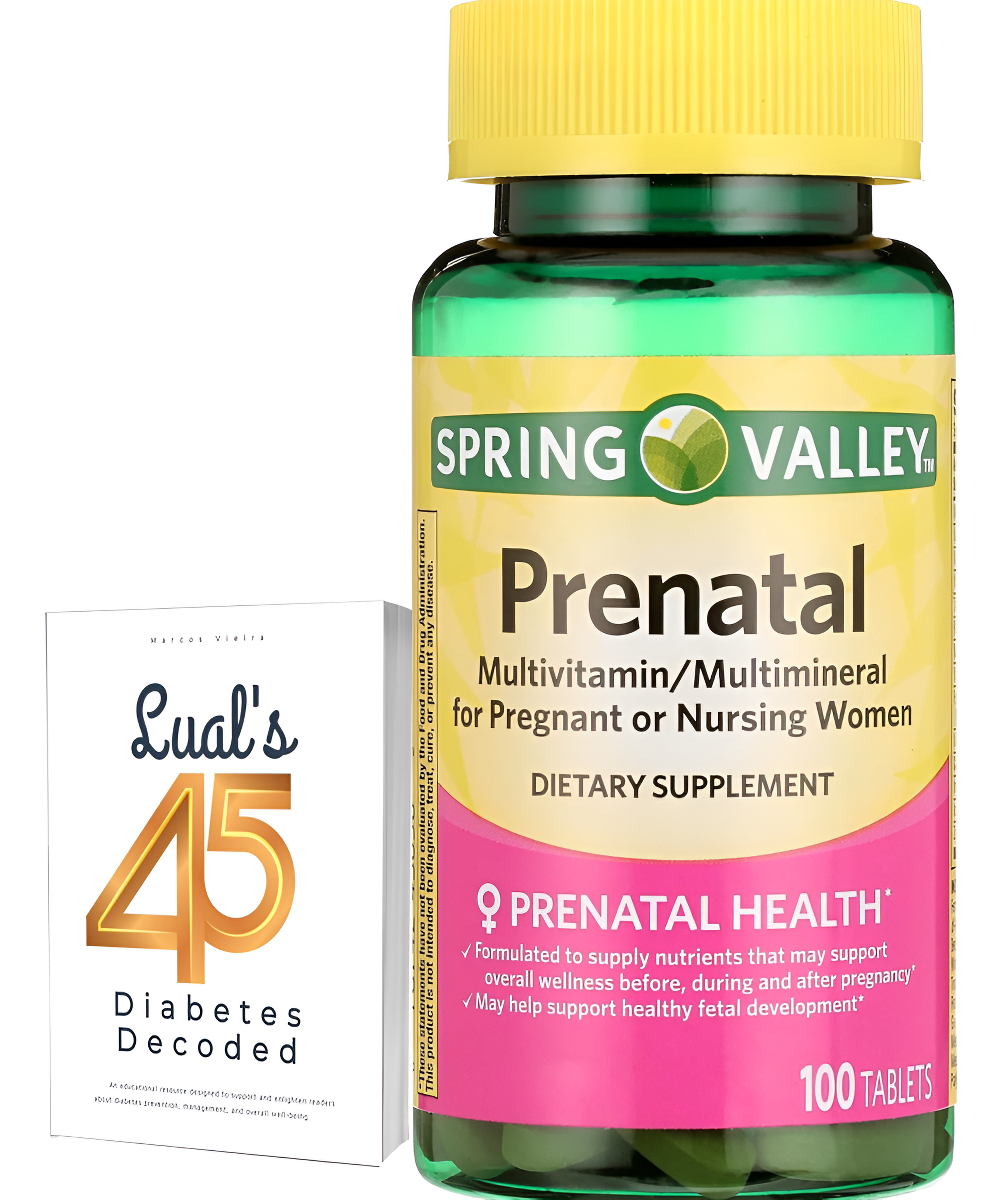 Spring Valley | Vitaminas Prenatales Para Mujeres | 100 Tabletas + Libro 45 Diabetes Decodificada (inglés)