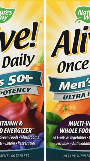 Nature's Way ¡alive! Once Daily Men's 50+ Multivitamínico Ultra Potencia (291 Mg Por Porción), 60 Tabletas, Paquete De 2