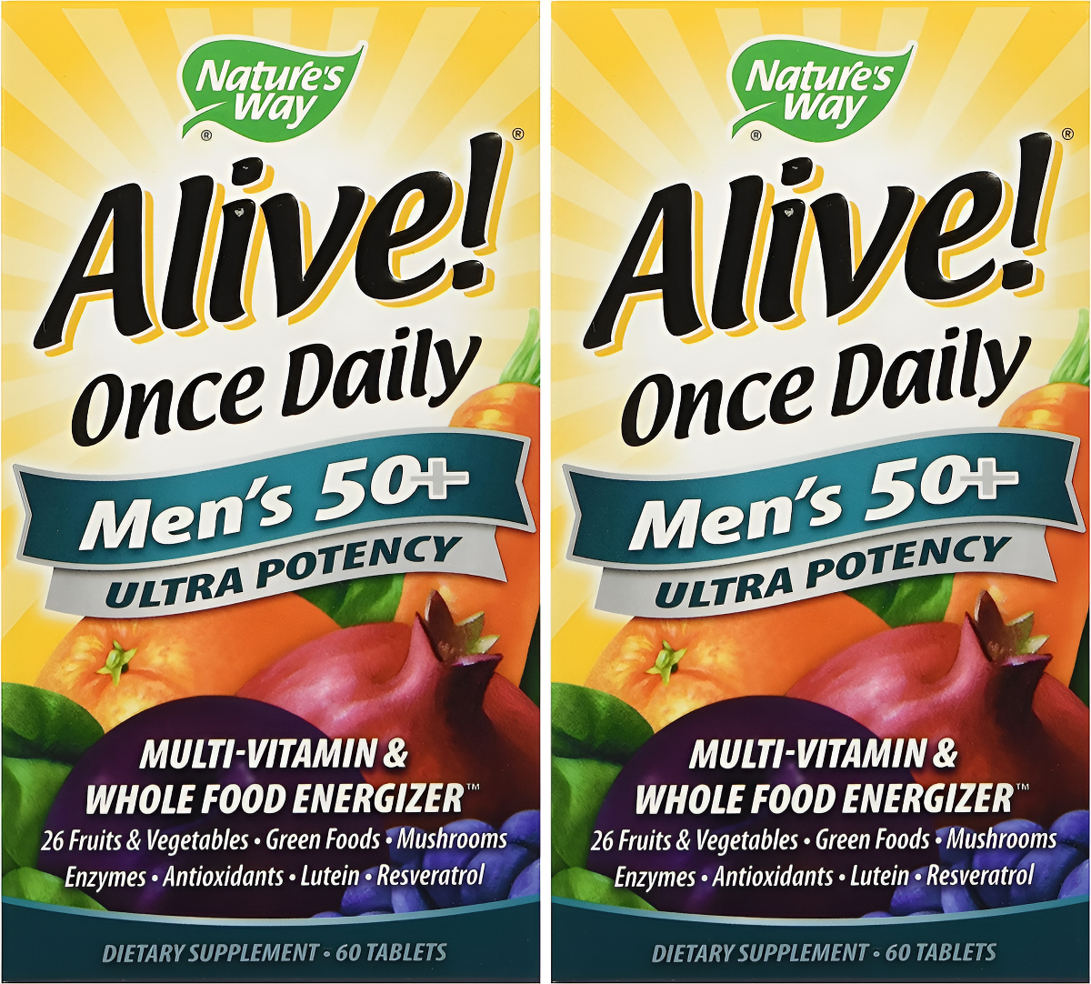 Nature's Way ¡alive! Once Daily Men's 50+ Multivitamínico Ultra Potencia (291 Mg Por Porción), 60 Tabletas, Paquete De 2