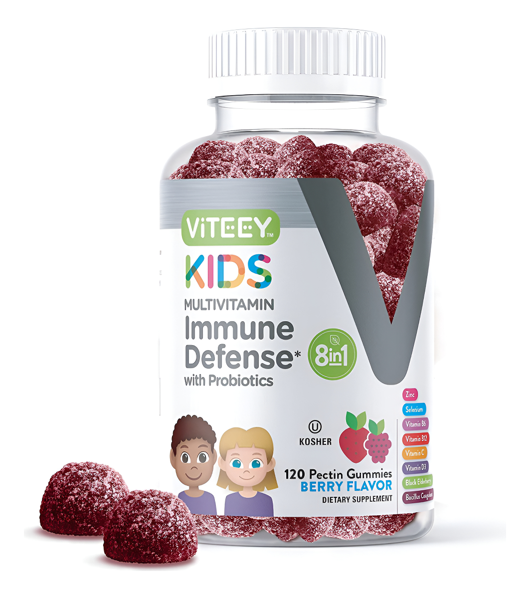 Viteey 120 Gomitas Multivitamínicas Veganas Para Niños Con Probióticos 8-1 Vitaminas