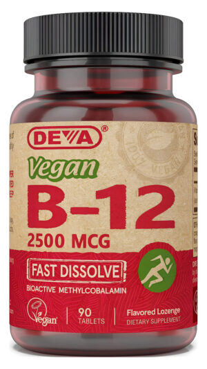 Deva Nutrición Vegana Sublingual Fast Dissolve B-12 Tabletas, 2500 Mcg, 90 Unidades