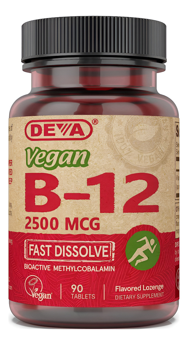 Deva Nutrición Vegana Sublingual Fast Dissolve B-12 Tabletas, 2500 Mcg, 90 Unidades