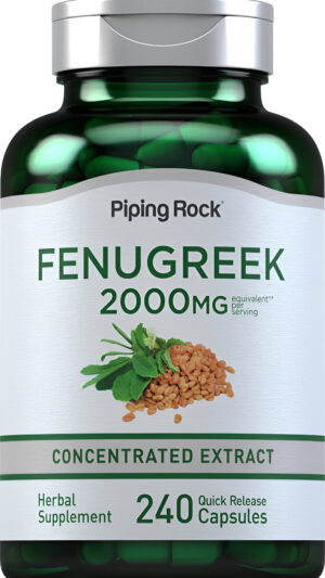 Piping Rock Cápsulas De Fenogreco | 2000 Mg | 240 Unidades | Extracto De Hierbas Concentrado | Suplemento Sin Omg, Sin