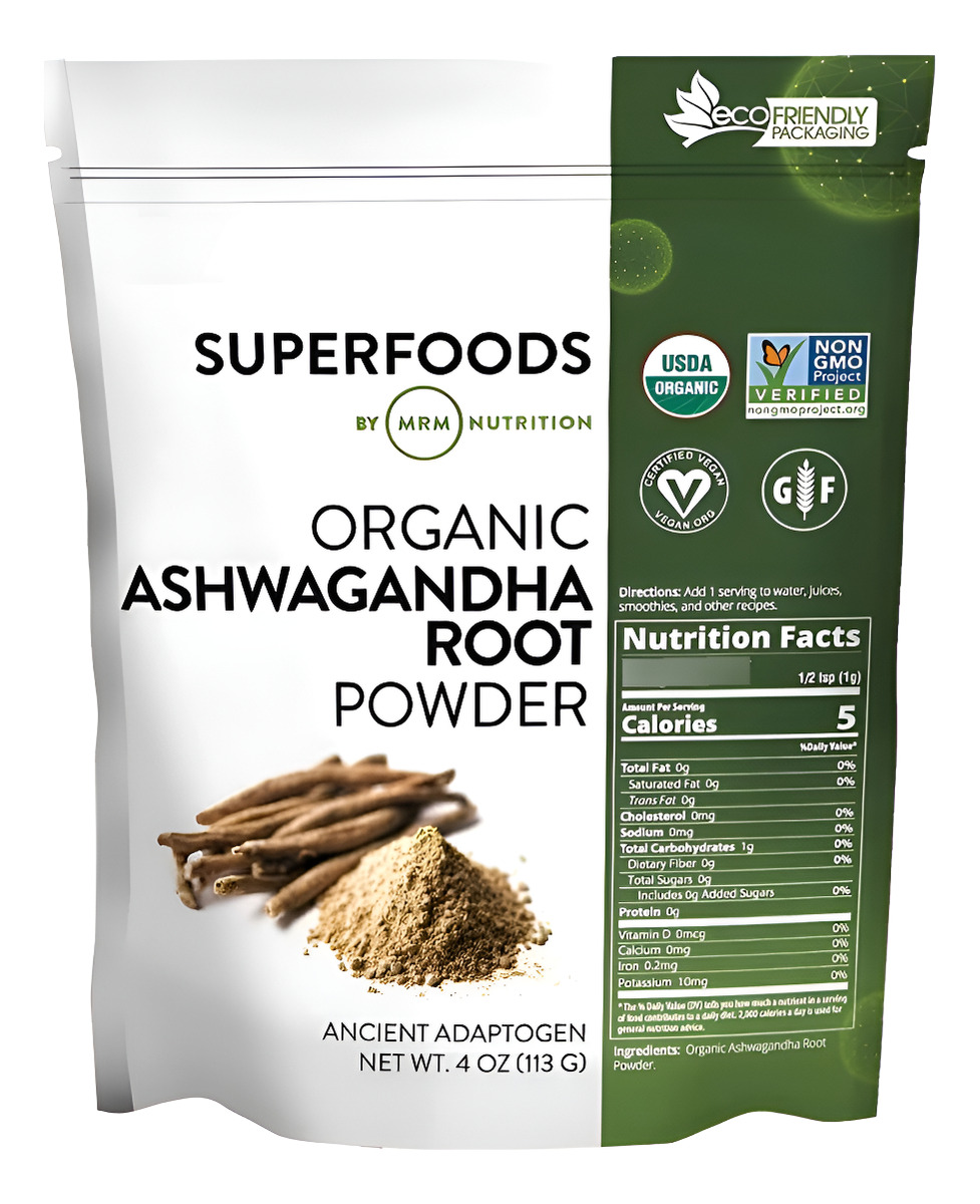 Mrm Nutrition Organic Ashwagandha Root Powder | Superalimentos | Adaptógeno Antiguo | Antioxidantes | Vegano + Sin Glut