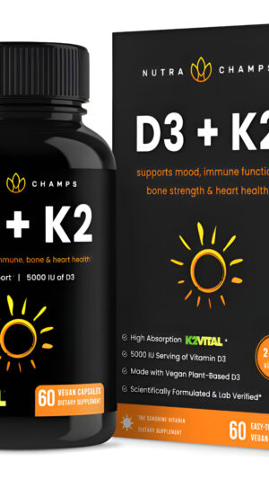 Nutrachamps Complejo De Vitamina D Y K | 5000 Ui De Vitamina D 3 Y 100 Mcg De Vitamina K 2 Mk-7 | 60 Cápsulas