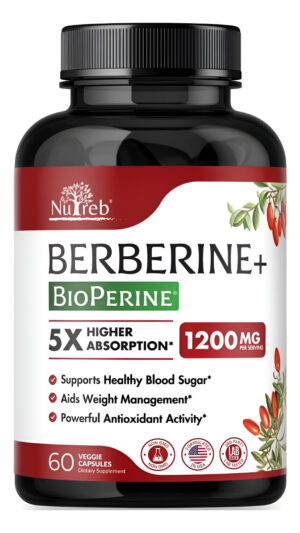 Suplemento De Berberina De 1200 Mg  5 Veces Mayor Absorción  Ultra Puro 98% Berberina Hcl  Control De Peso Saludable