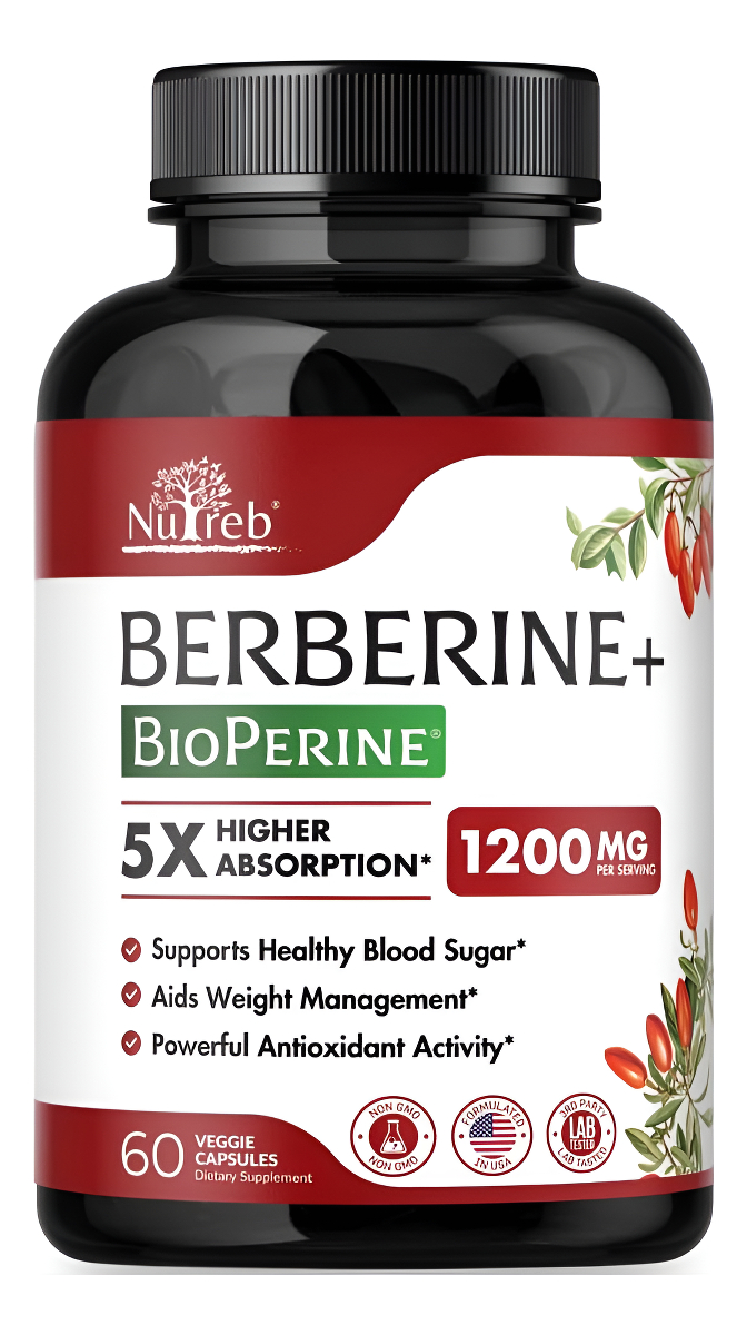 Suplemento De Berberina De 1200 Mg 5 Veces Mayor Absorción Ultra Puro 98% Berberina Hcl Control De Peso Saludable