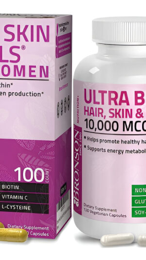 Bronson Suplemento Vitamínico Extra Fuerte Para El Cabello, La Piel Y Las Uñas Con Biotina Para Mujeres + Ultra Biotina 10,000 Mcg