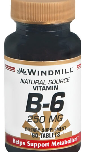 Windmill Vitamina B-6 250 Mg 60 Tabletas, Apoyo Para El Metabolismo (paquete De 3)