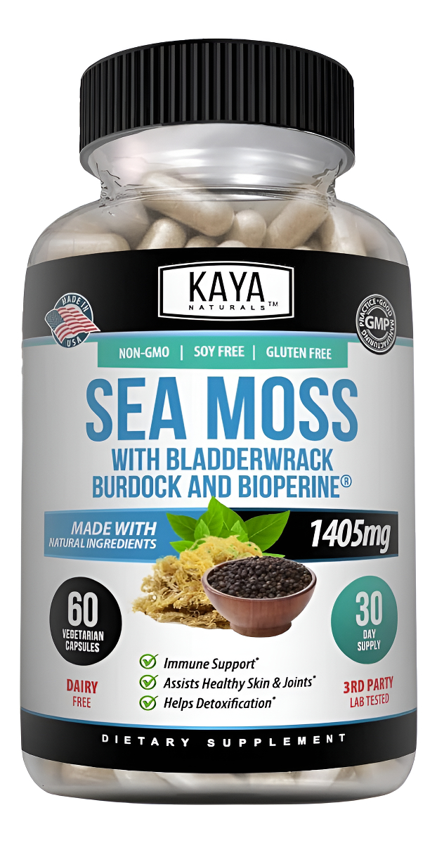 Kaya Naturals Musgo Marino | Suplemento Para Articulaciones Para Hombres Y Mujeres | Con Raíz De Bardana Orgánica, Musgo Irlandés, Vejiga Y Bioperina