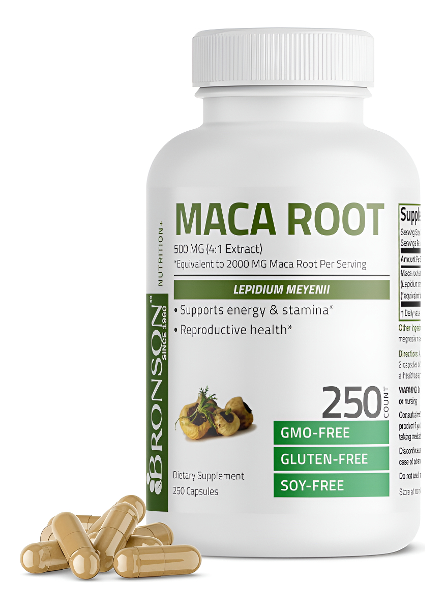 Bronson Raíz De Maca (de 500 Mg De Extracto 4:1 Equivalente A 2000 Mg Por Porción), Lepidium Meyenii - Sin Omg, 250 Cáp