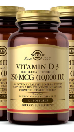 Solgar Vitamina D3 (colecalciferol) 250 Mcg (10,000 Ui), 120 Cápsulas Blandas Pack De 3