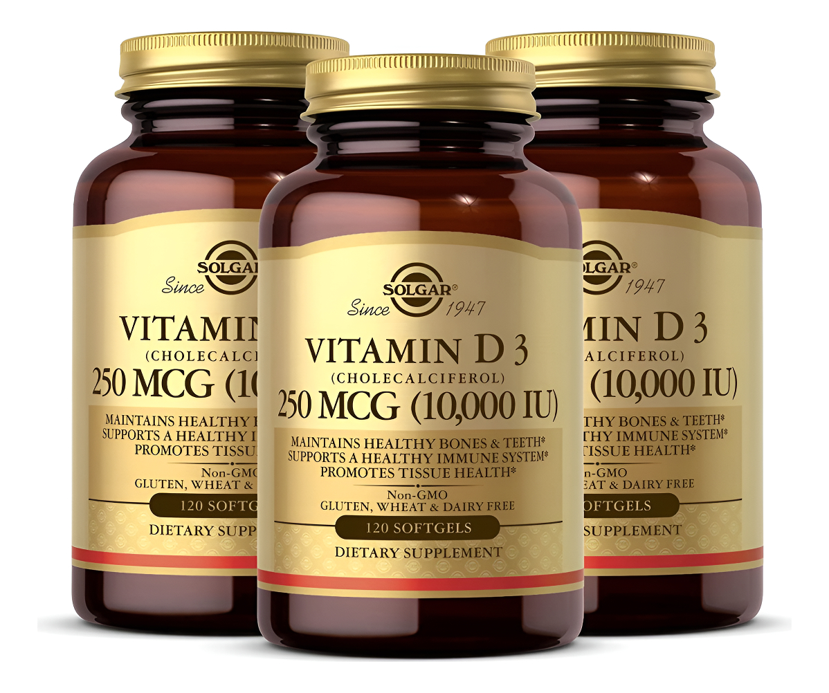 Solgar Vitamina D3 (colecalciferol) 250 Mcg (10,000 Ui), 120 Cápsulas Blandas Pack De 3