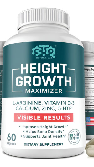 Maximizador De Crecimiento De Altura - Fabricado En Estados Unidos - Mezcla De Calcio, Vitamina D3 Y Zinc Para Crecer M