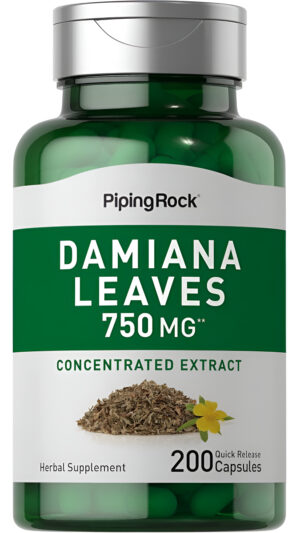Piping Rock Extracto De Hoja De Damiana | 750 Mg | 200 Cápsulas | Suplemento Herbario Concentrado | Sin Omg, Sin Gluten