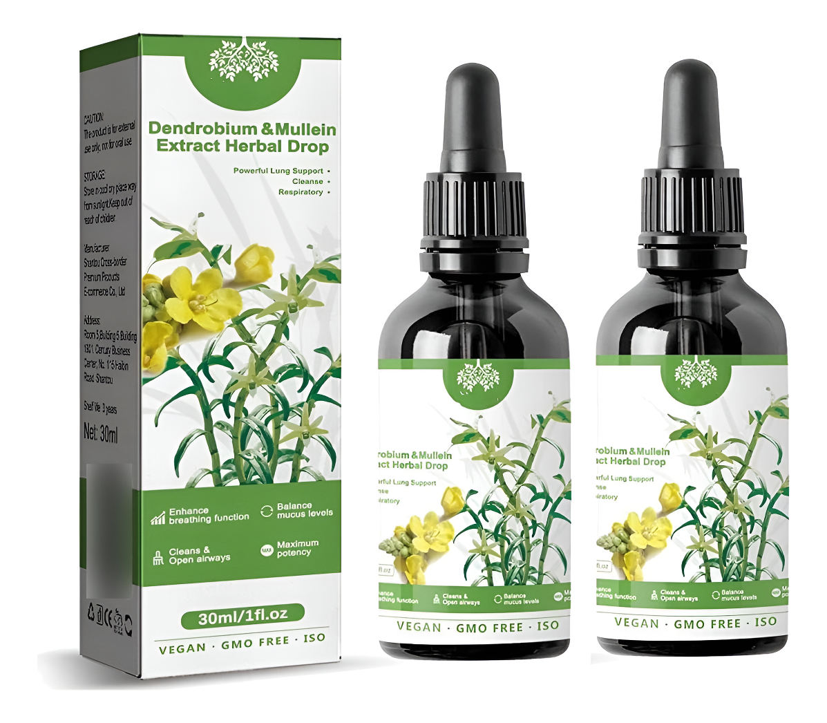 2 Piezas De Extracto De Dendrobio Y Gordolobo De Clearbreath, Potente Apoyo Pulmonar Y Limpieza Y Respiratorio, Esencia De Salud Pulmonar Herbal, Ext